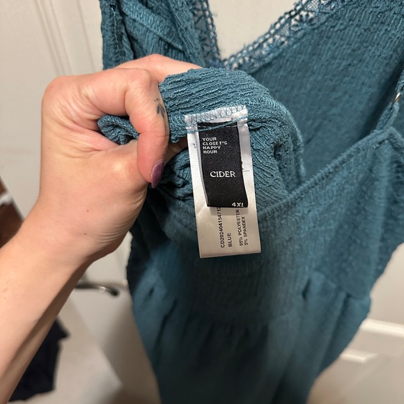 Cider Teal Lace-Trim V-Neck Romper - Picture 3 of 3